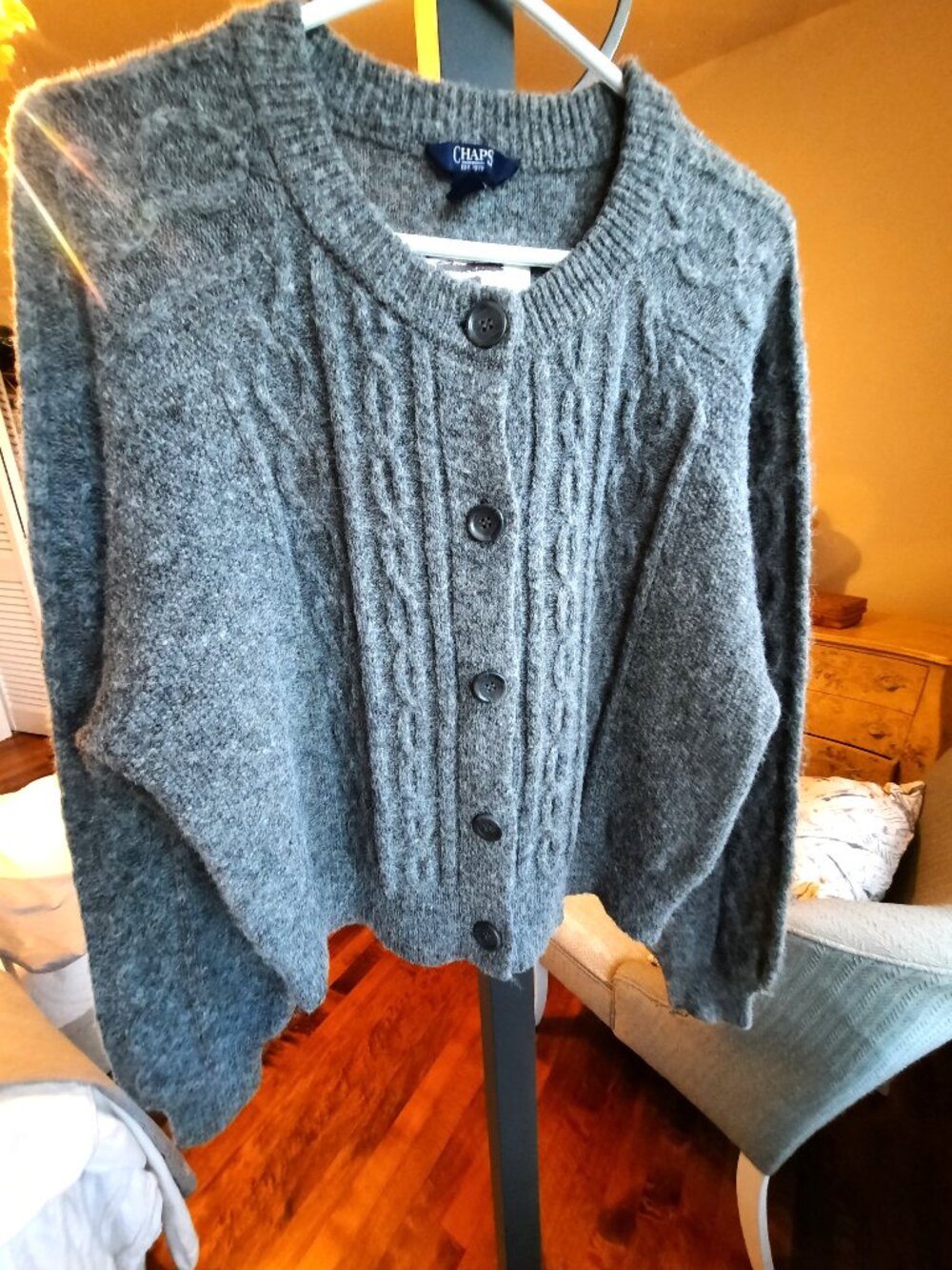 Chaps Gray Cable Knit Cardigan Sweater - Picture 2 of 8